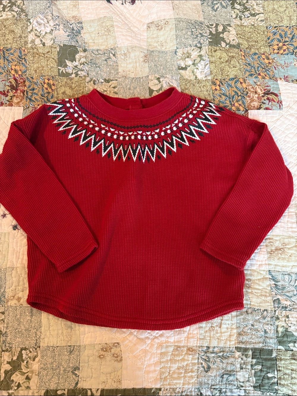 Ralph Lauren Red Nordic Yoke Kids waffle knit top modal and cotton